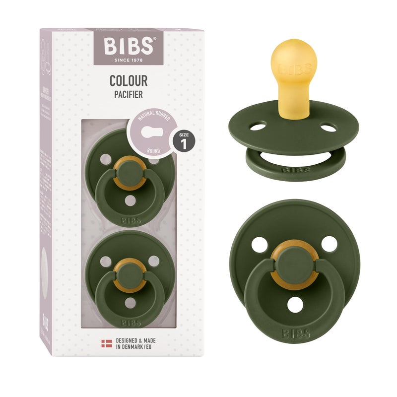 PandaEar BIBS Colour Soother 2-Pack, BPA Free Dummy Pacifier, Round Nipple. Natural Rubber Latex, Made in Denmark, Size 1 (0-6 Months), Hunter Green - Image 1