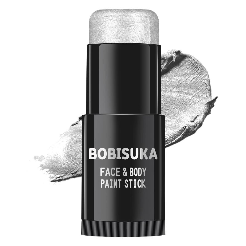 BOBISUKA Silver Face Paint Stick Waterproof Metallic Silver Full Body Paint Sticks Blendable Painting Kit for Halloween Makeup SFX Cosplay Special Effects Parties Cosplay Costume Stage