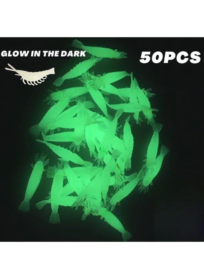 ماي سوق - طقم طُعم صيد جمبري صناعي مضيء في الظلام، مادة سيليكون ناعمة ومرنة لصيد الأسماك - 50 قطعة - Image 5