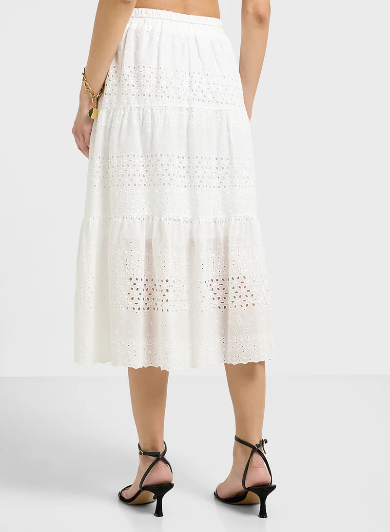 Ginger Broderie Lace Detail Tiered Maxi Skirt