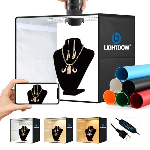 Lightdow 16x12x12 Photo Studio Light Box Photography with 120 LEDs CRI95 6 Backdrops PortableDimmableVersatile Folding Shooting Tents for ToysJewelryWatchesCosmetics Photography - Image 1