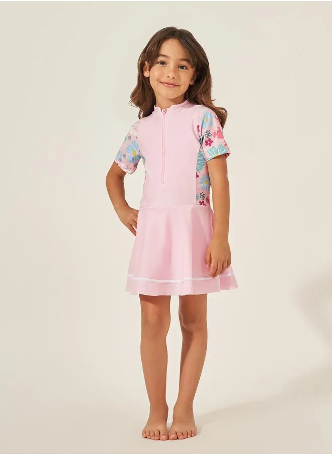 ستايلي Styli Kids Floral Short Sleeves Swimsuit