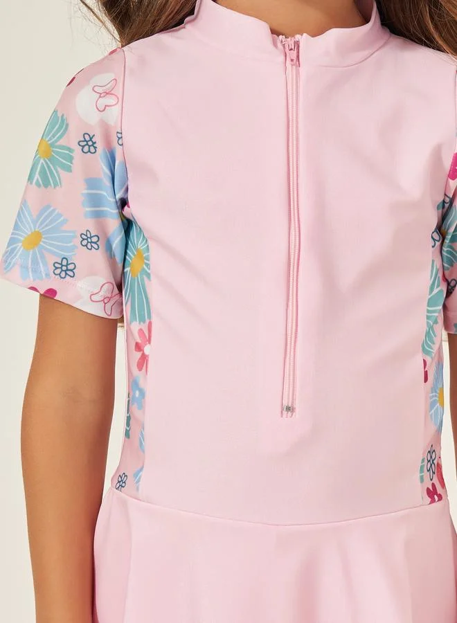 Styli Styli Kids Floral Short Sleeves Swimsuit