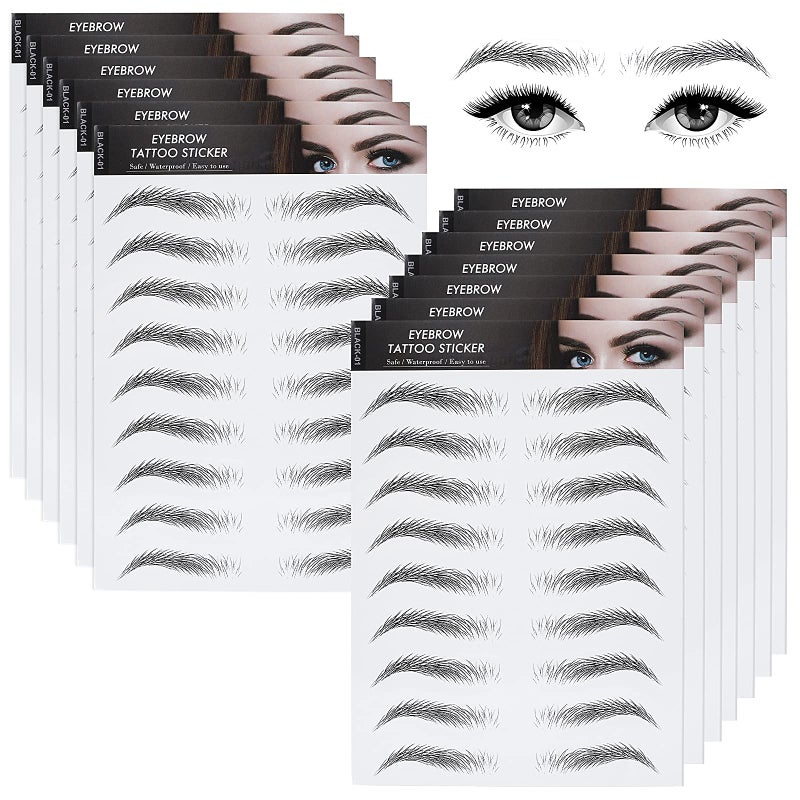 Molain 12 Sheets 4D Hair-Like Waterproof Eyebrow Tattoos Stickers Eyebrow Transfers Stickers Grooming Shaping Eyebrow Sticker for Women and Girls (2 Style) (Simple Style) - Image 1