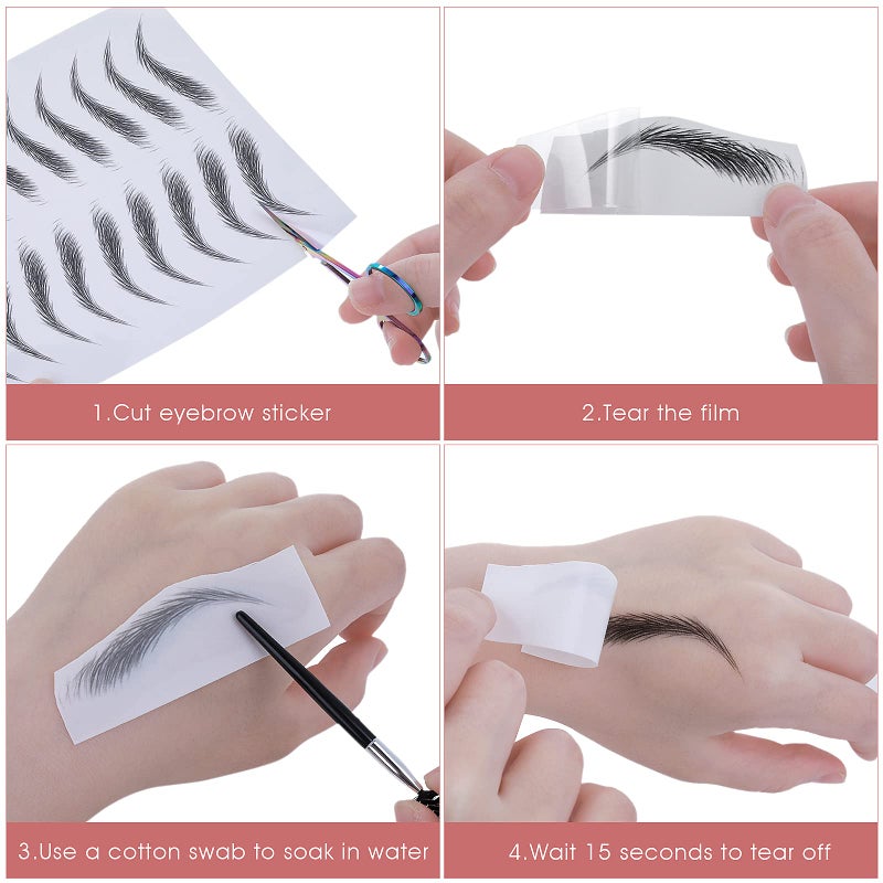 Molain 12 Sheets 4D Hair-Like Waterproof Eyebrow Tattoos Stickers Eyebrow Transfers Stickers Grooming Shaping Eyebrow Sticker for Women and Girls (2 Style) (Simple Style) - Image 5