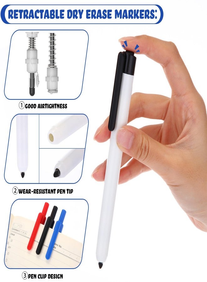 Affrolling 24 Count Retractable Dry Erase Marker, Clickable Whiteboard Markers Bulk No Bleed Smear Fine Point Large Capacity Erasable Markers for School Office Meetings (Black,Red,Blue) - Image 3