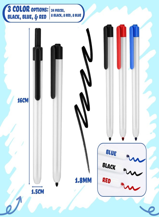 Affrolling 24 Count Retractable Dry Erase Marker, Clickable Whiteboard Markers Bulk No Bleed Smear Fine Point Large Capacity Erasable Markers for School Office Meetings (Black,Red,Blue) - Image 2
