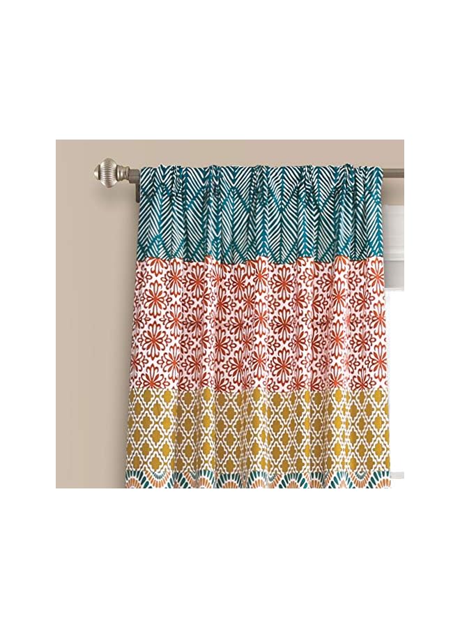 The Bros Bohemian Stripe Window Curtain Colorful Bold Design Panel Pair, 52"W x 84"L, Turquoise & Orange - Image 2