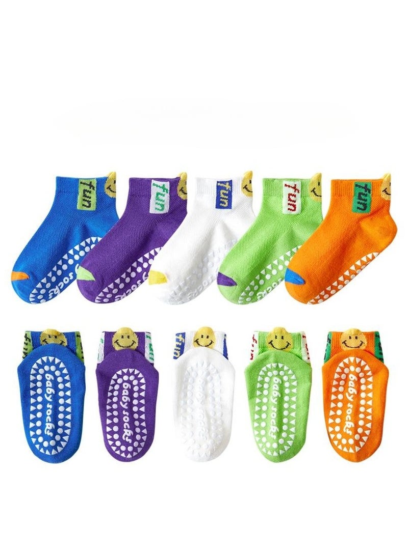 5 Pairs Per Set Children's Instep Mesh Breathable, Socks With Anti Slip Design, Cartoon Boat Socks  - Image 1