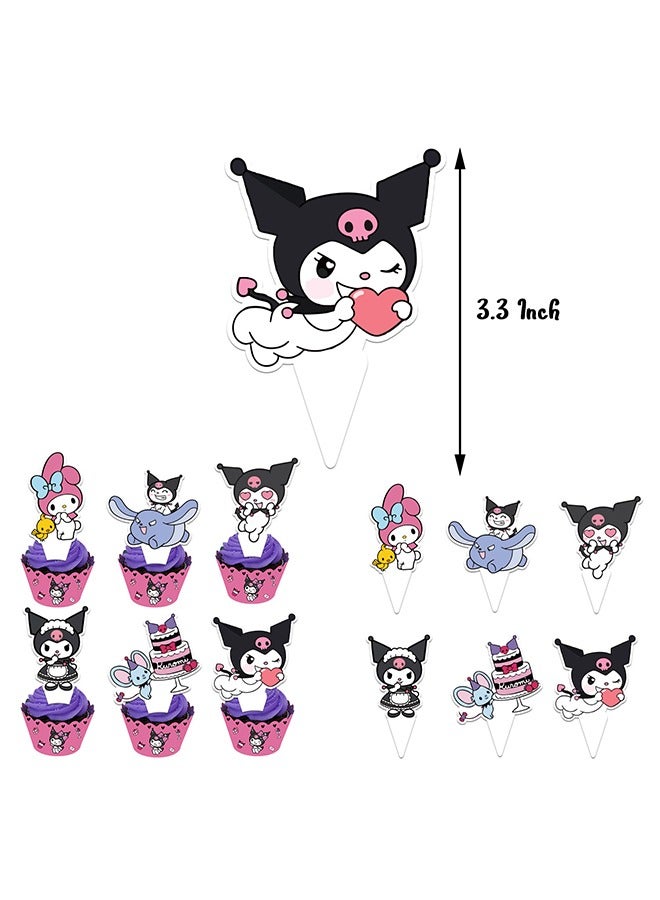 Sanrio Kuromi Cartoon Birthday Decorations, Kuromi Birthday Party Supplies, Include Happy Birthday Banner Cake Toppers Cupcake Toppers Balloons,  Anime Theme Birthday Party Supplies(Kulomi Birthday Set) - Image 5