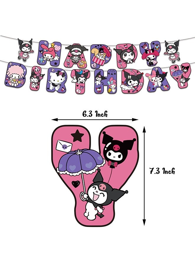 Sanrio Kuromi Cartoon Birthday Decorations, Kuromi Birthday Party Supplies, Include Happy Birthday Banner Cake Toppers Cupcake Toppers Balloons,  Anime Theme Birthday Party Supplies(Kulomi Birthday Set) - Image 3