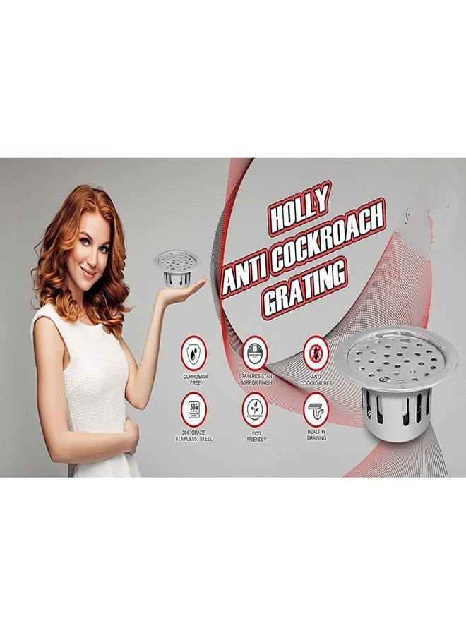 COSWARE Stainless Steel 5" Inch Holly Round Plain with Anti-Cockroach Water Drain Lock Jali for Bathroom & Kitchen (Pack of 1) - Image 4