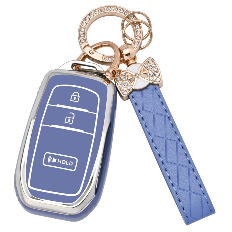 JAMCARI for Toyota Key fob Cover, 3 Buttons Soft TPU Key Fob Case for 2022-2025 Toyota 4runner Prius Corolla Cross Hatchback Tundra Sequoia LE XLE Car Key Cover with Bling Keychain (Blue) - Image 1