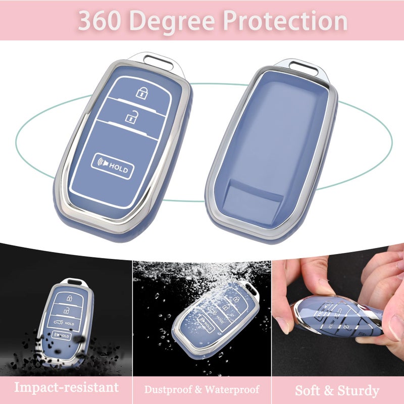 JAMCARI for Toyota Key fob Cover, 3 Buttons Soft TPU Key Fob Case for 2022-2025 Toyota 4runner Prius Corolla Cross Hatchback Tundra Sequoia LE XLE Car Key Cover with Bling Keychain (Blue) - Image 3