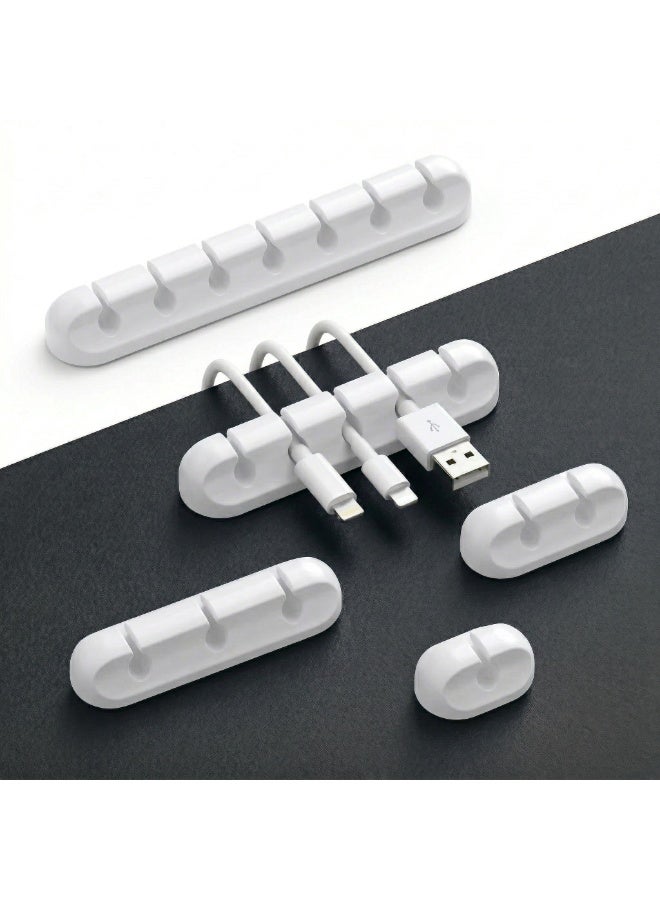 5PCS Silicone Cable Management Clips Set, Self-Adhesive Desk Cable Organizer with 1/2/3/5/7 Slots, Cord Holder for USB, Charger, PC, Home & Office(White) - Image 1