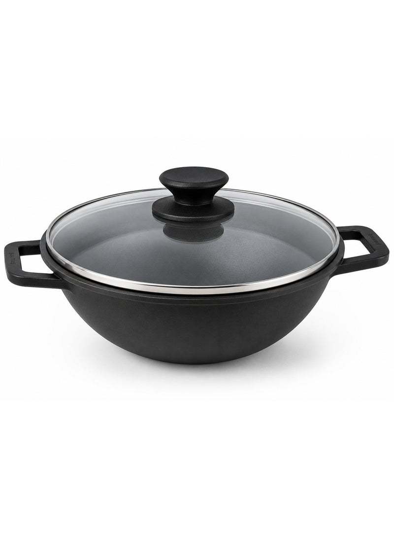 pigeon Pre- seasoned Cast Iron Kadhai, 26 cm with Lid, Capacity 4.3 L, Induction Friendly, Black - Image 2
