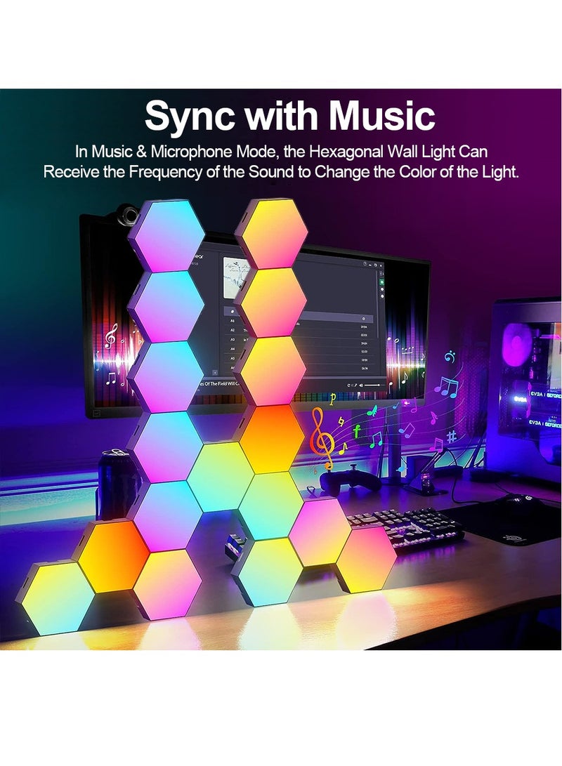 RGB Smart Hexagonal Wall Lamp Color changing Ambient Night Light DIY Shape Music Rhythm APP For Game Room Bedroom Intelligent - Image 5