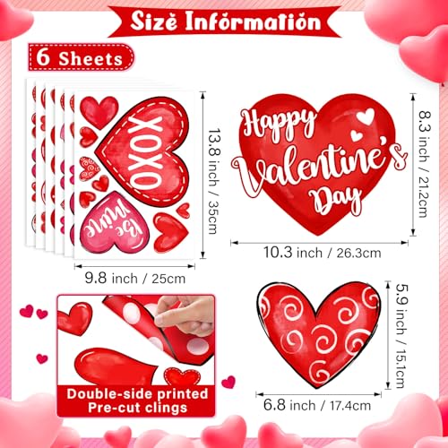 Sionoiur Valentine's Day Window Clings Love Hearts, 76 Pcs Pink Red Heart Large Window Stickers, Happy Valentines Watercolor Double-Sided Glass Decals Decor for Wedding Anniversary Home Party Decorations - Image 2