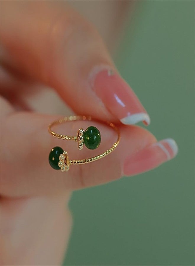Dtja Dainty Balls Adjustable Open Wrap Ring for Women Gold Plated Stacking Statement Wedding Artificial Jade Shell Stone Finger Rings Fashion Layered Comfort Fit Christmas Holiday Jewelry (Green Ball) - Image 3