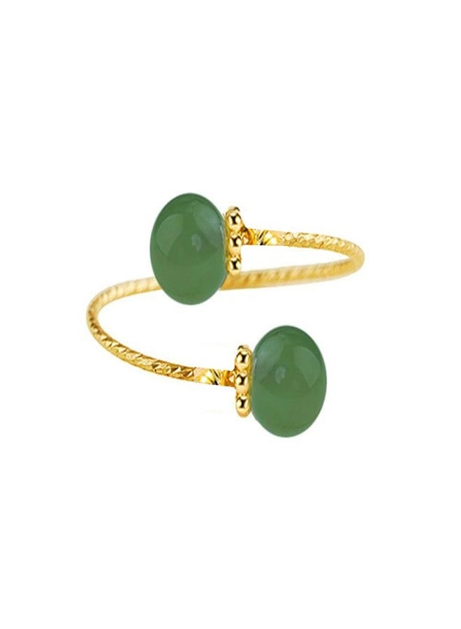 Dtja Dainty Balls Adjustable Open Wrap Ring for Women Gold Plated Stacking Statement Wedding Artificial Jade Shell Stone Finger Rings Fashion Layered Comfort Fit Christmas Holiday Jewelry (Green Ball) - Image 1