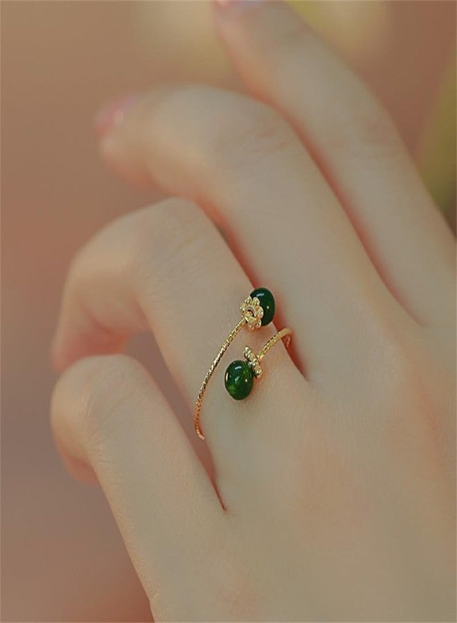 Dtja Dainty Balls Adjustable Open Wrap Ring for Women Gold Plated Stacking Statement Wedding Artificial Jade Shell Stone Finger Rings Fashion Layered Comfort Fit Christmas Holiday Jewelry (Green Ball) - Image 2