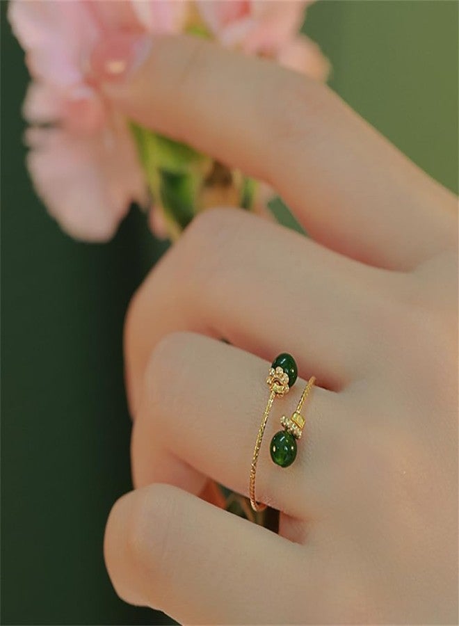 Dtja Dainty Balls Adjustable Open Wrap Ring for Women Gold Plated Stacking Statement Wedding Artificial Jade Shell Stone Finger Rings Fashion Layered Comfort Fit Christmas Holiday Jewelry (Green Ball) - Image 4