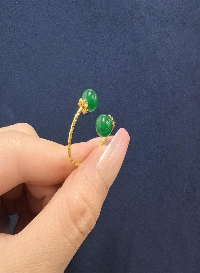 Dtja Dainty Balls Adjustable Open Wrap Ring for Women Gold Plated Stacking Statement Wedding Artificial Jade Shell Stone Finger Rings Fashion Layered Comfort Fit Christmas Holiday Jewelry (Green Ball) - Image 5