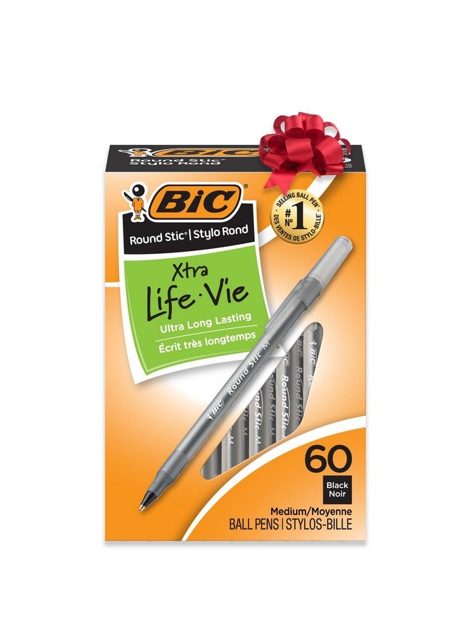 بيك أقلام حبر جاف BIC Round Stic Xtra Life، متوسطة الرأس (1.0 مم)، سوداء، عبوة من 60 قلمًا، ذات أسطوانة دائرية مرنة لراحة الكتابة (GSM609-BLK) - Image 1