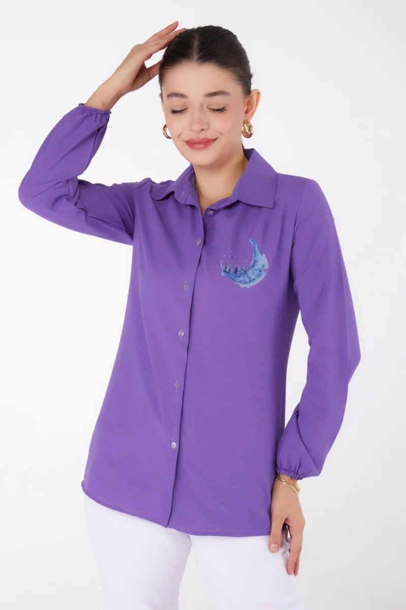 Tofisa Plain Shirt Collar Women's Lilac Printed Shirt - 13339