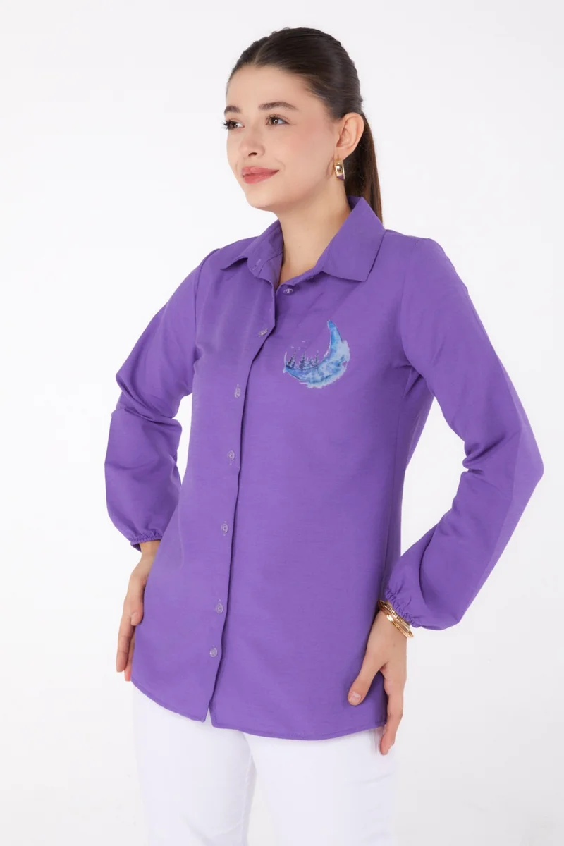 Tofisa Plain Shirt Collar Women's Lilac Printed Shirt - 13339