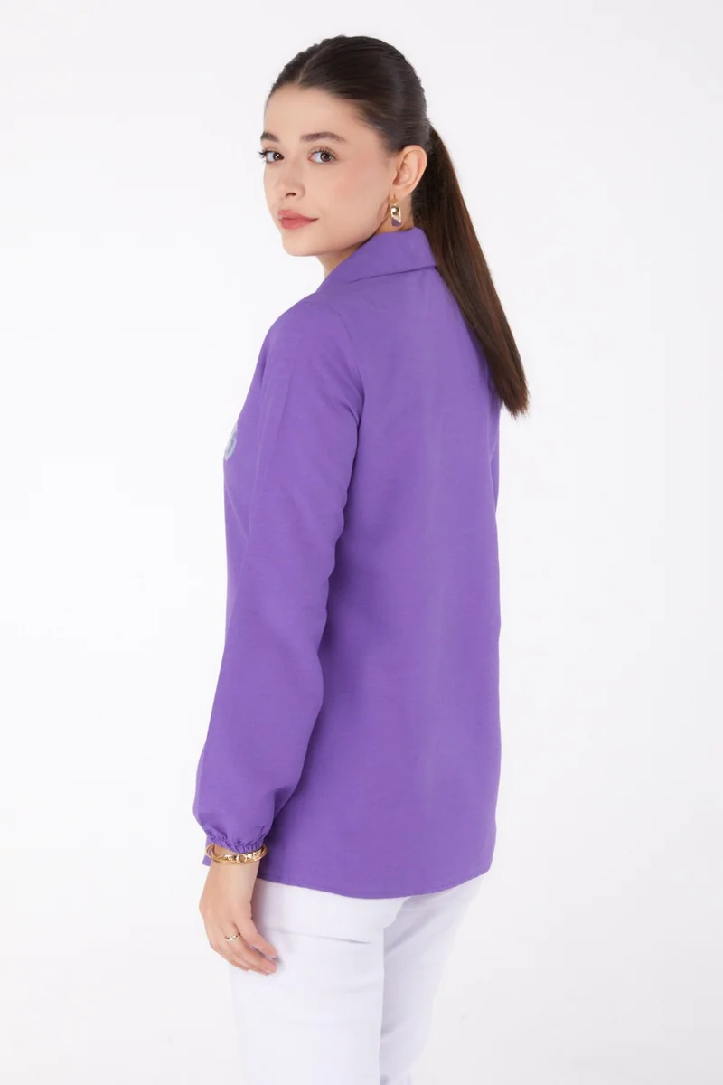 Tofisa Plain Shirt Collar Women's Lilac Printed Shirt - 13339