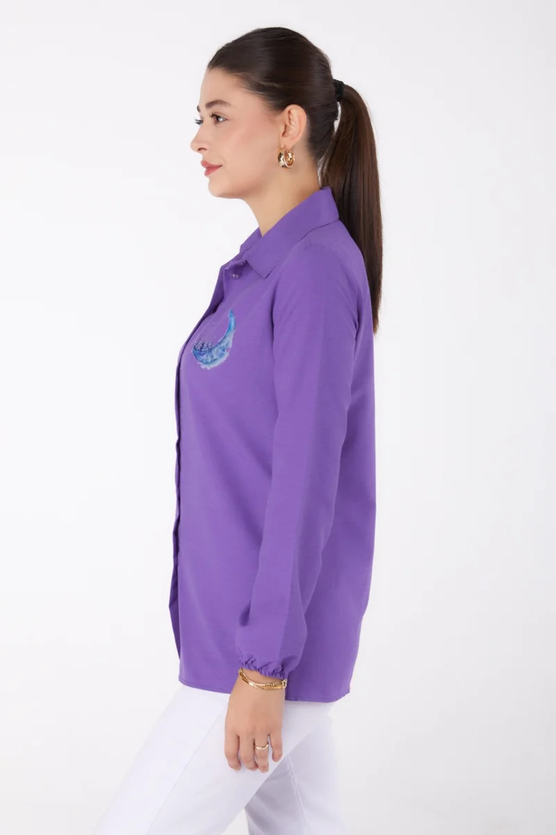 Tofisa Plain Shirt Collar Women's Lilac Printed Shirt - 13339