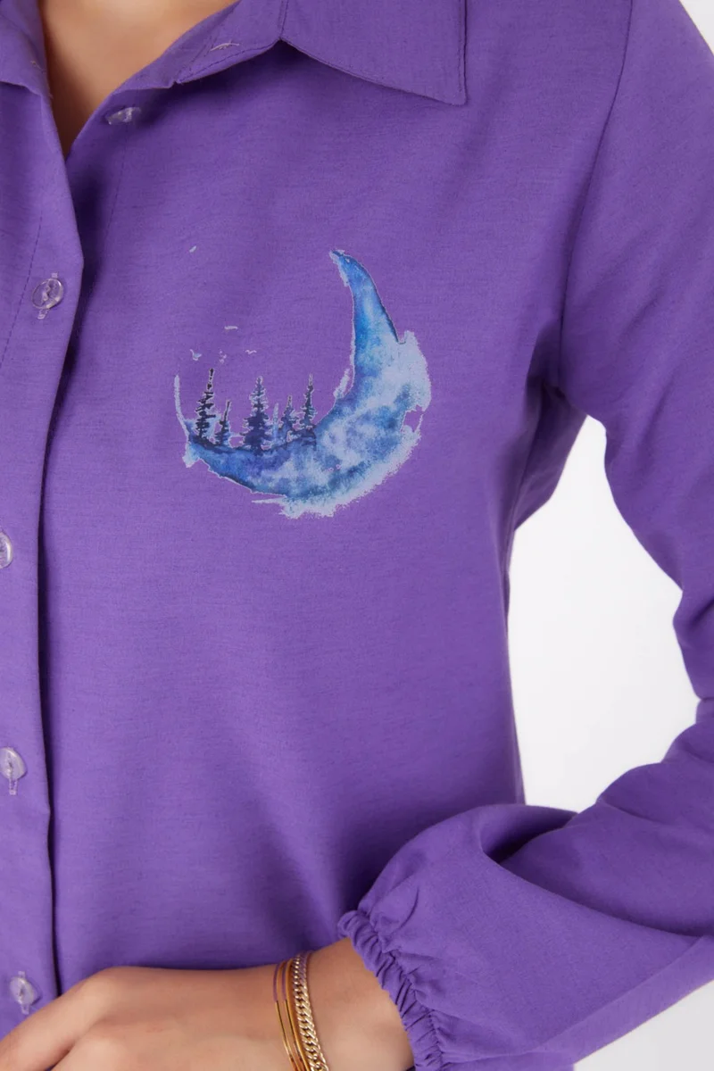 Tofisa Plain Shirt Collar Women's Lilac Printed Shirt - 13339