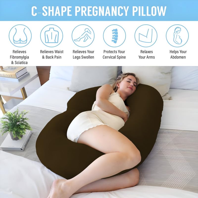 DADDY COOL Full Body C Shape Pregnancy Pillow for Pregnant Women, Maternity Pillow Gift for Pregnancy Sleeping Pillow Pack of 1 Brown - Image 3