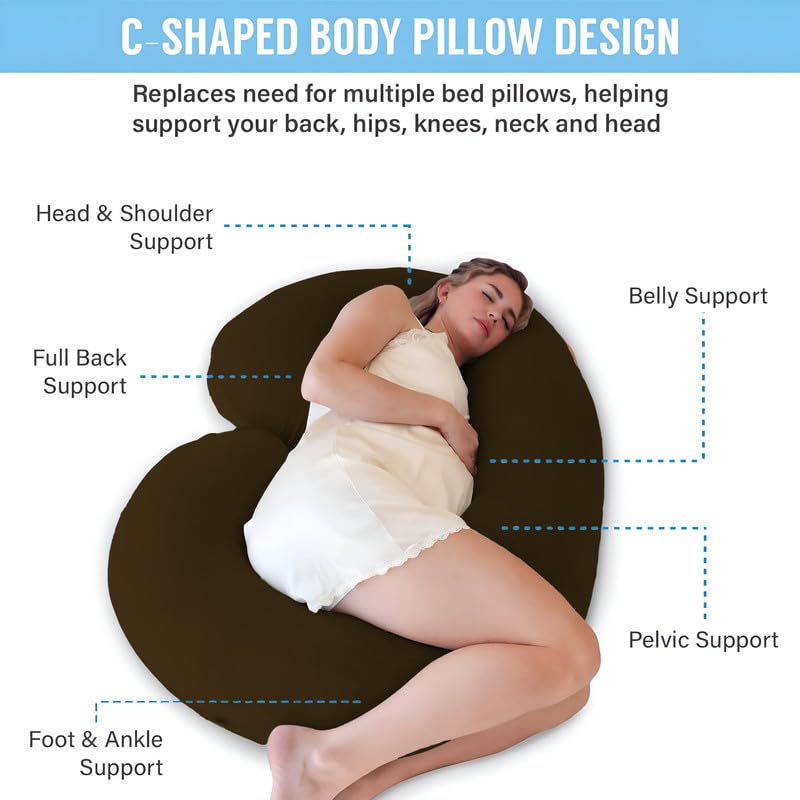 DADDY COOL Full Body C Shape Pregnancy Pillow for Pregnant Women, Maternity Pillow Gift for Pregnancy Sleeping Pillow Pack of 1 Brown - Image 2