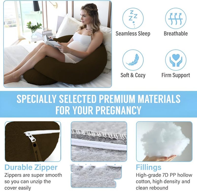 DADDY COOL Full Body C Shape Pregnancy Pillow for Pregnant Women, Maternity Pillow Gift for Pregnancy Sleeping Pillow Pack of 1 Brown - Image 4