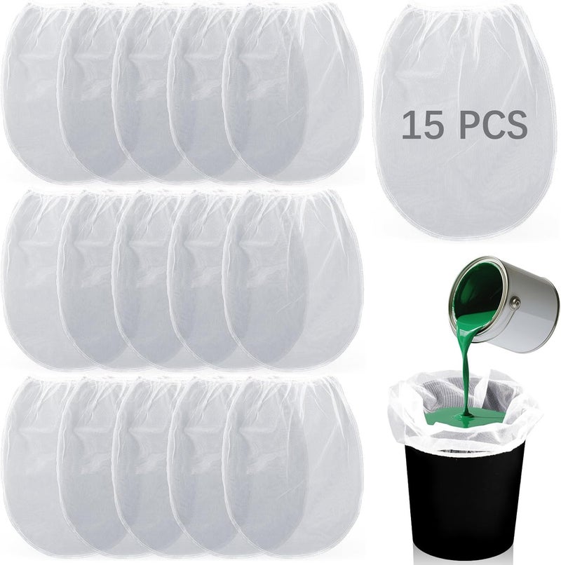 5-Gallon Paint Filter Bag with Open Top Elastic Closure, Clear View Fine Nylon Mesh Filter Bag, White 15PCS - Image 1