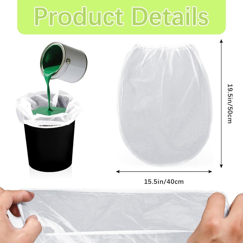 5-Gallon Paint Filter Bag with Open Top Elastic Closure, Clear View Fine Nylon Mesh Filter Bag, White 15PCS - Image 2