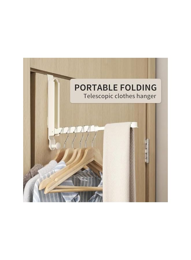PROMASS Over The Door Hooks Hanger, Over The Door Hanger with Retractable Rod, Foldable Over The Door Drying Rack for Laundry Bathroom Bedroom Travel Hangers (Milky White, 1 Pack)  - Image 2