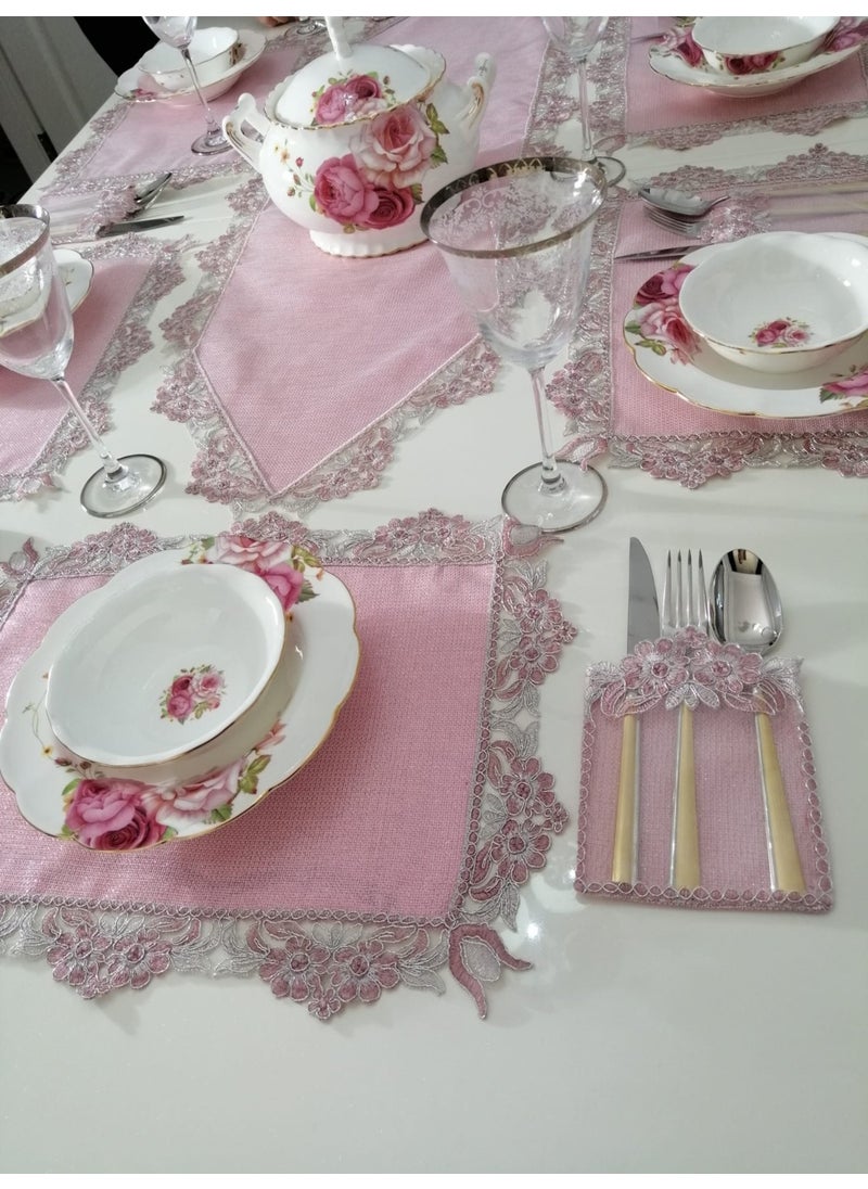 Lady Rio Amrikan Serve Runner Tableware Presentation Set for 6 Persons with French Lace Detail  - Image 1