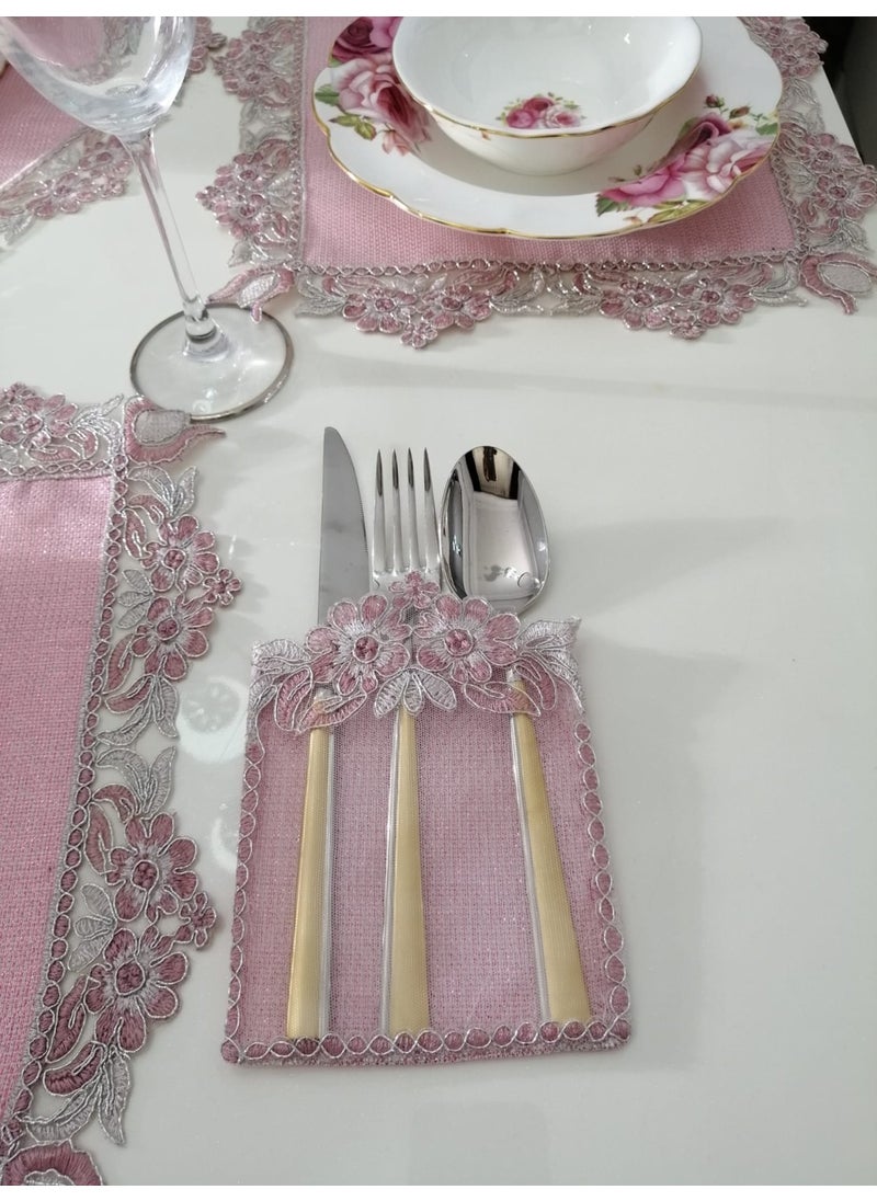 Lady Rio Amrikan Serve Runner Tableware Presentation Set for 6 Persons with French Lace Detail  - Image 2