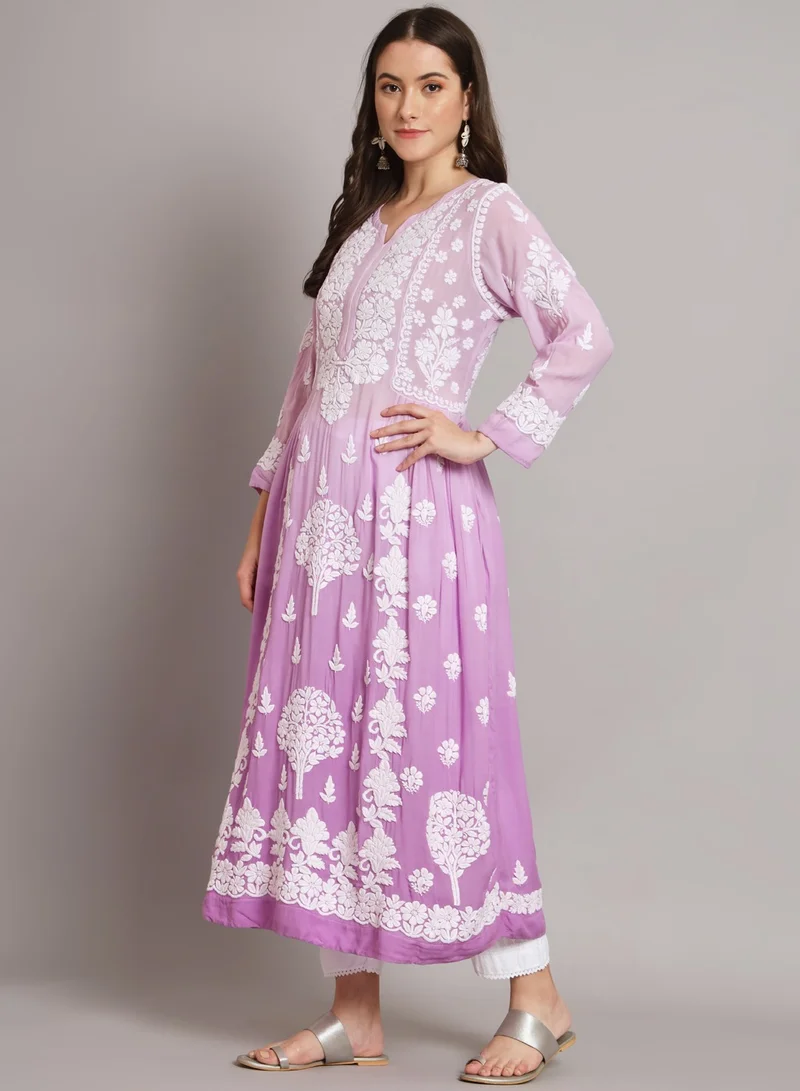 Alaya Hand Embroidered Chikankari A Line Muslin Kurta-AL3664