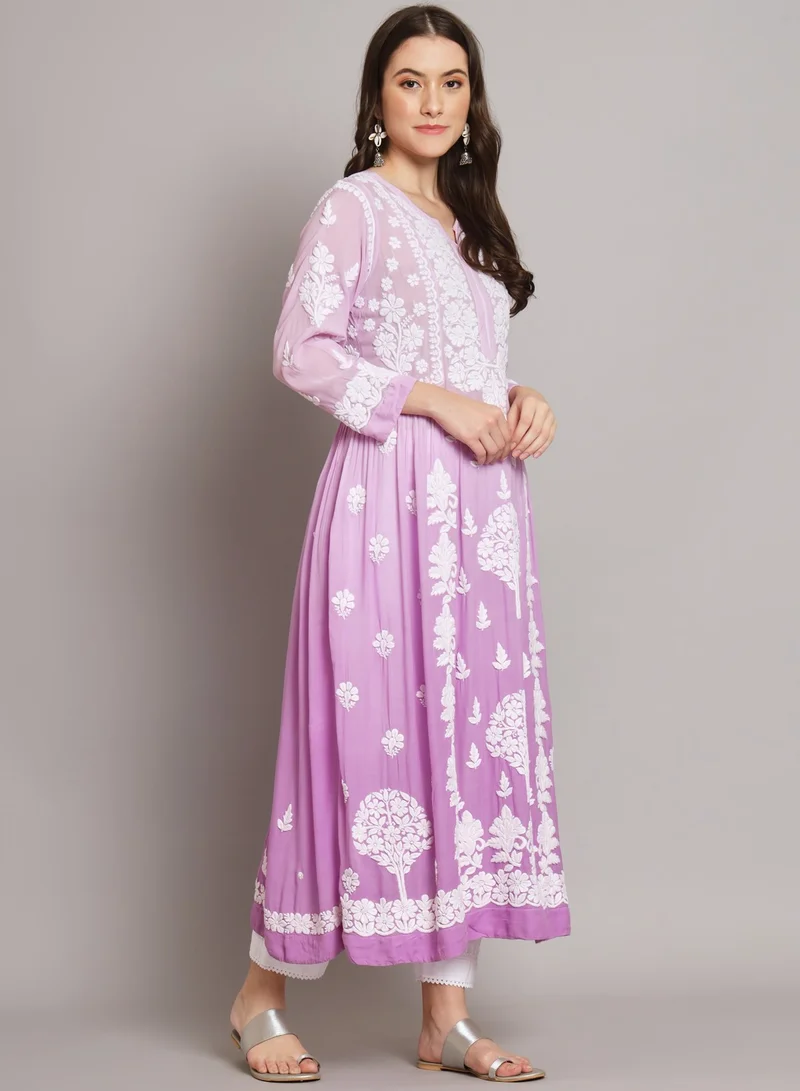 Alaya Hand Embroidered Chikankari A Line Muslin Kurta-AL3664