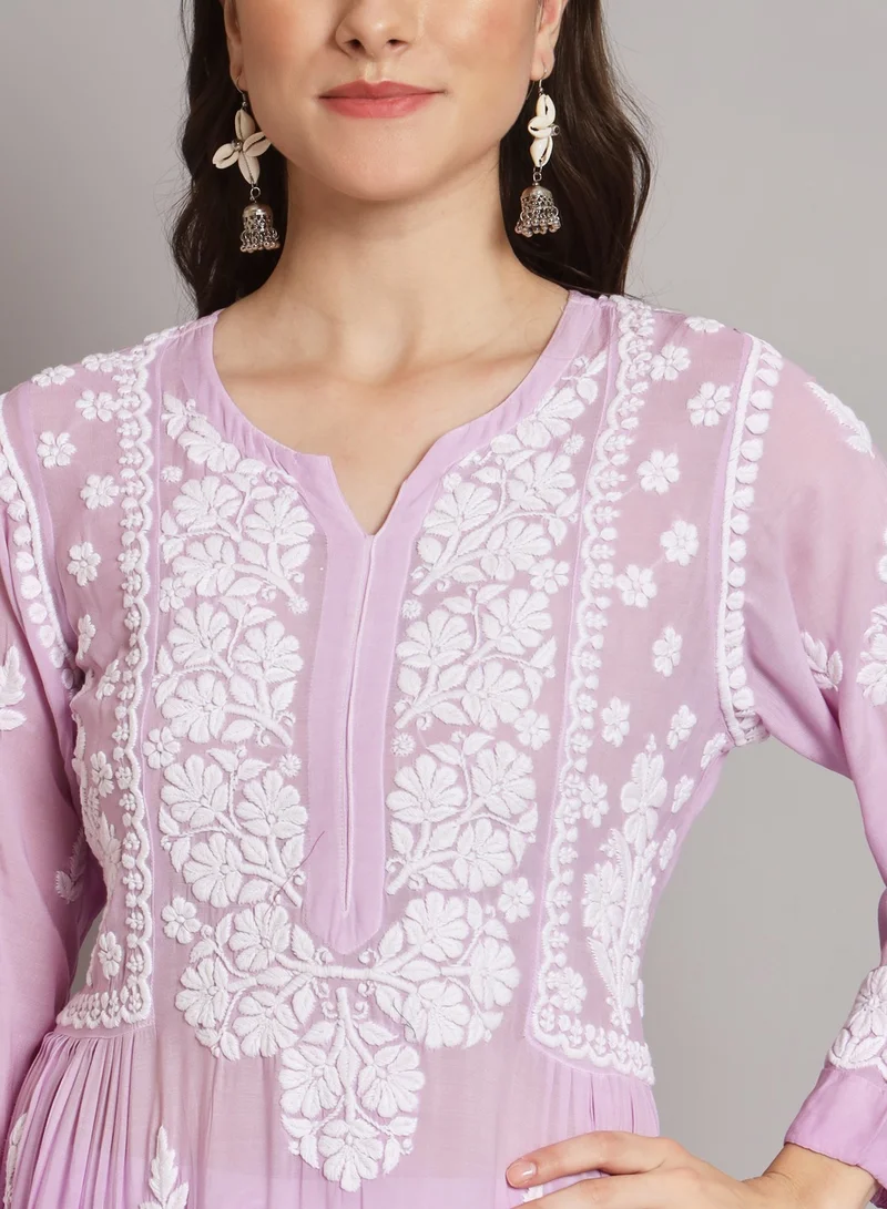 Alaya Hand Embroidered Chikankari A Line Muslin Kurta-AL3664