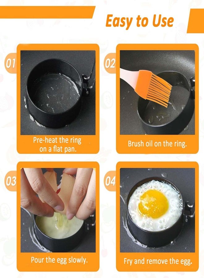 3.5" Nonstick Stainless Steel Egg Rings Set of 4 with Oil Brush, Round Crumpet Ring Mold for Muffins Pancake Cooking Griddle, Portable Grill Accessories for Indoor Camping Breakfast Sandwich Burger - Image 4