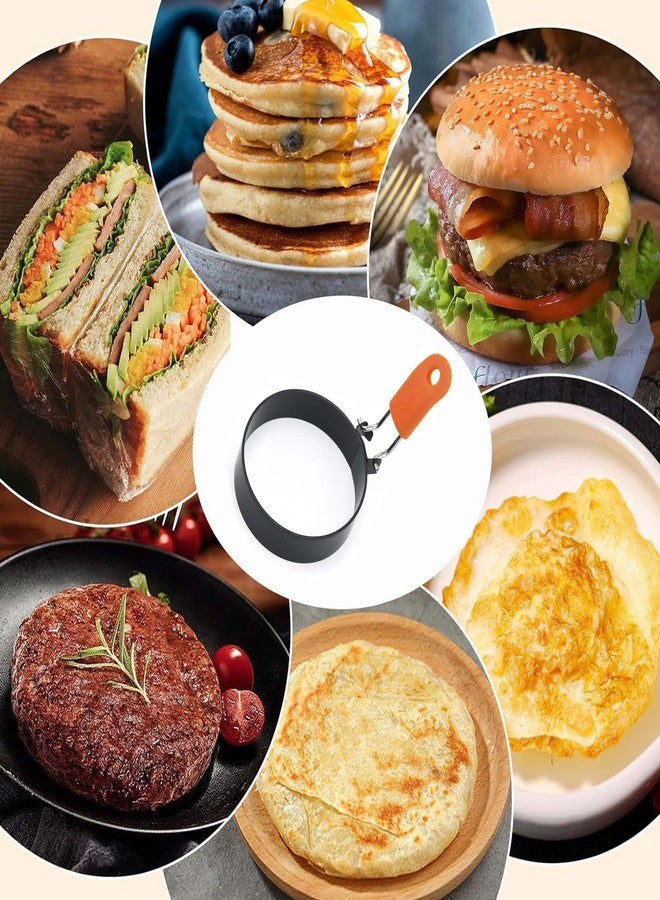 3.5" Nonstick Stainless Steel Egg Rings Set of 4 with Oil Brush, Round Crumpet Ring Mold for Muffins Pancake Cooking Griddle, Portable Grill Accessories for Indoor Camping Breakfast Sandwich Burger - Image 5