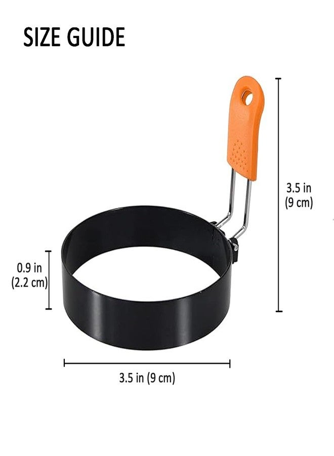 3.5" Nonstick Stainless Steel Egg Rings Set of 4 with Oil Brush, Round Crumpet Ring Mold for Muffins Pancake Cooking Griddle, Portable Grill Accessories for Indoor Camping Breakfast Sandwich Burger - Image 2
