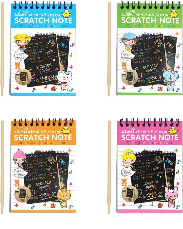 PLUSPOINT Scratch Note Books, 10 Pages Rainbow Scratch Art Book Magic Doodle Scratch Painting Sketch Art Drawing Notepads with Wooden Stylus for Kids Arts and Crafts Perfect Travel Activity (4) - Image 1