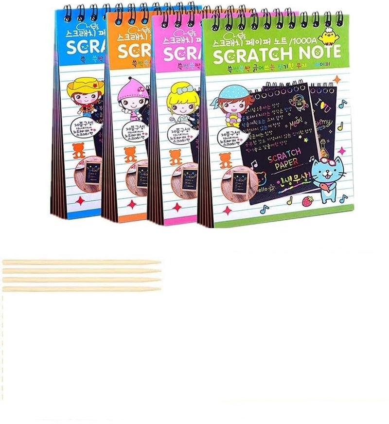 PLUSPOINT Scratch Note Books, 10 Pages Rainbow Scratch Art Book Magic Doodle Scratch Painting Sketch Art Drawing Notepads with Wooden Stylus for Kids Arts and Crafts Perfect Travel Activity (4) - Image 2