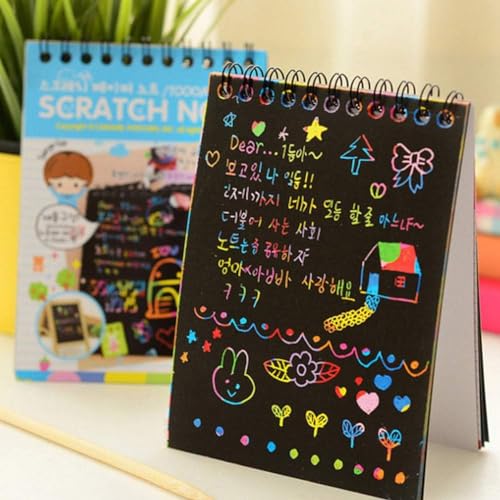 PLUSPOINT Scratch Note Books, 10 Pages Rainbow Scratch Art Book Magic Doodle Scratch Painting Sketch Art Drawing Notepads with Wooden Stylus for Kids Arts and Crafts Perfect Travel Activity (4) - Image 4